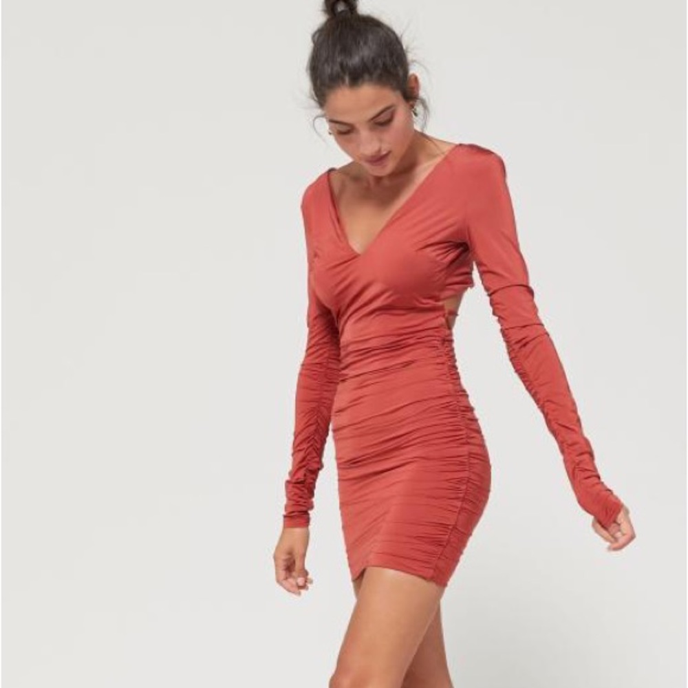 Tiger Mist size Small burnt orange long sleeve dress - cinch back
